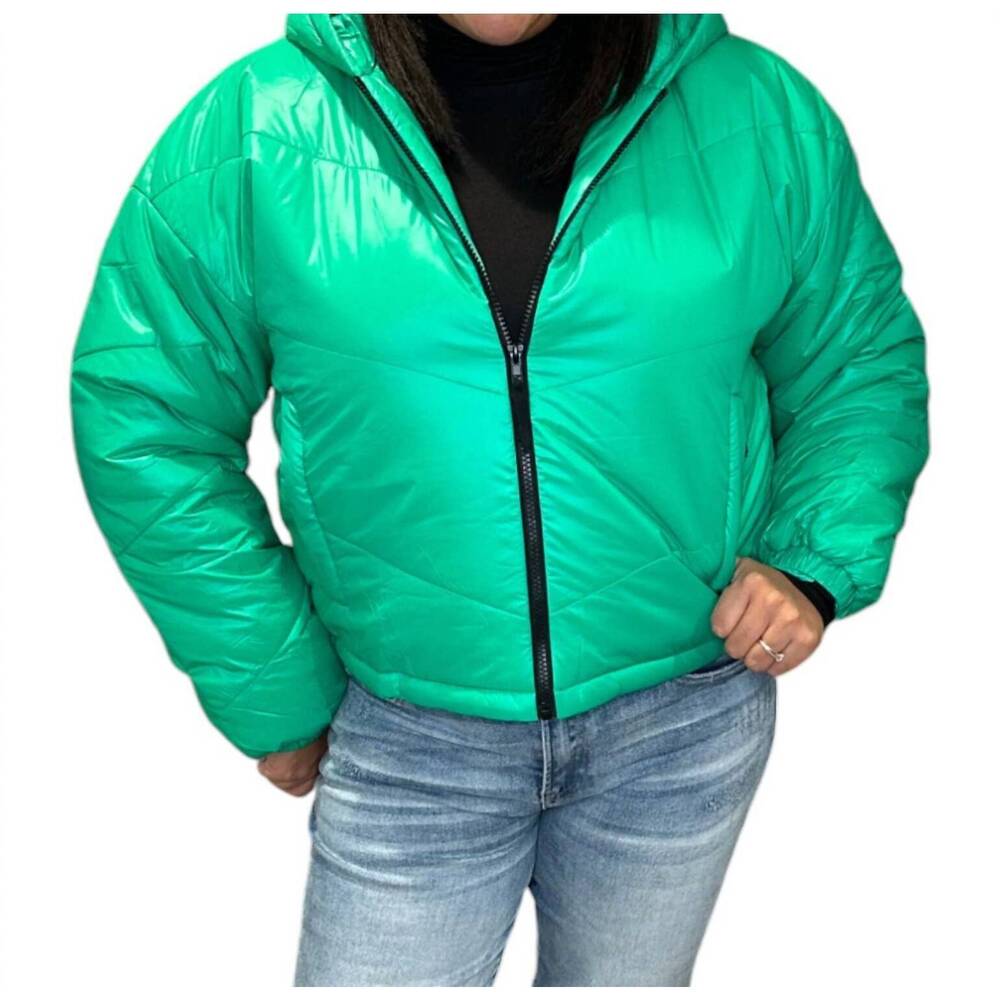 NEW SALTWATER LUXE marsily puffer cropped jacket in electric green